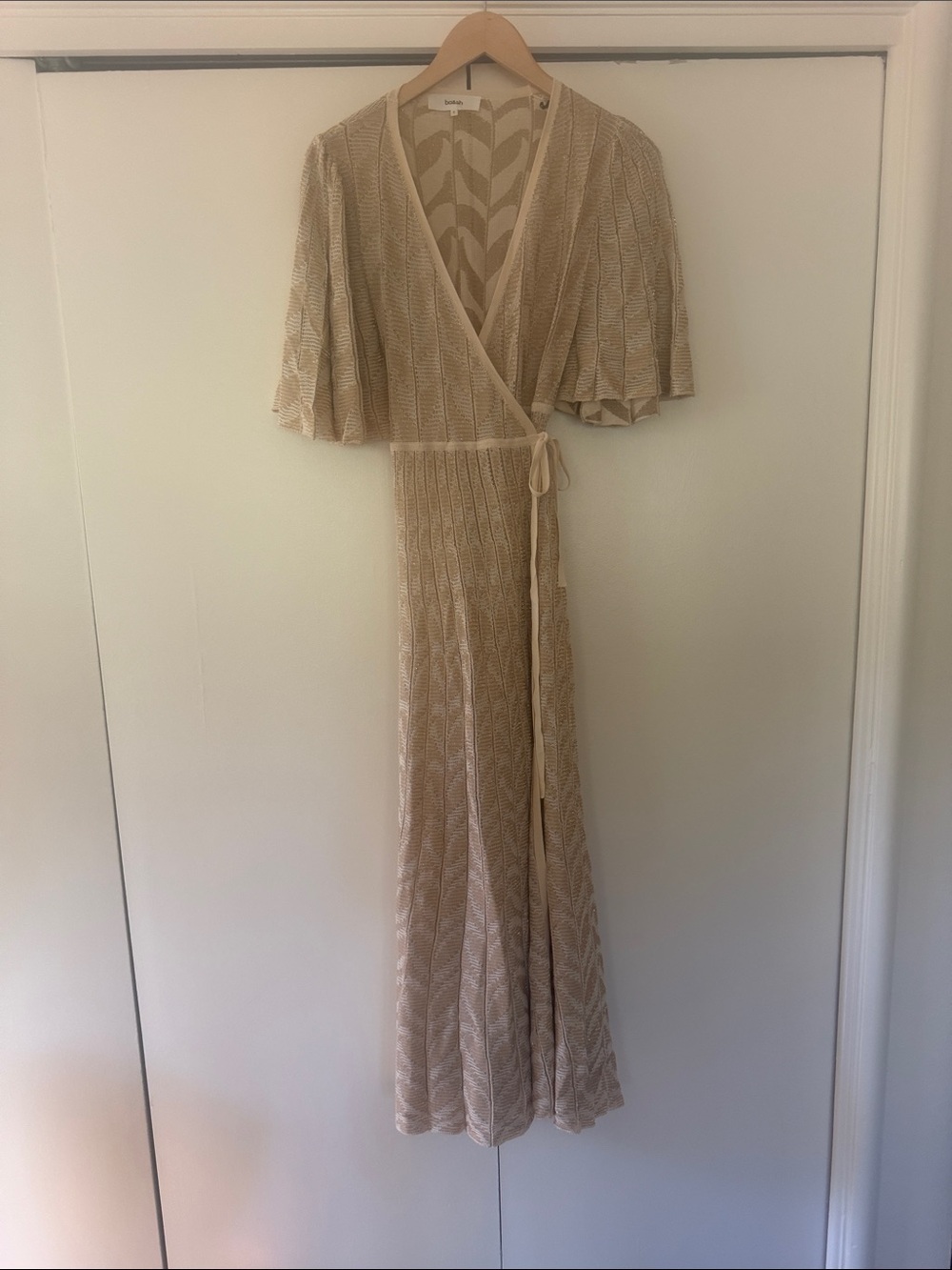 ba&sh Beige Cream Wrap Maxi Dress with Flutter Sleeves